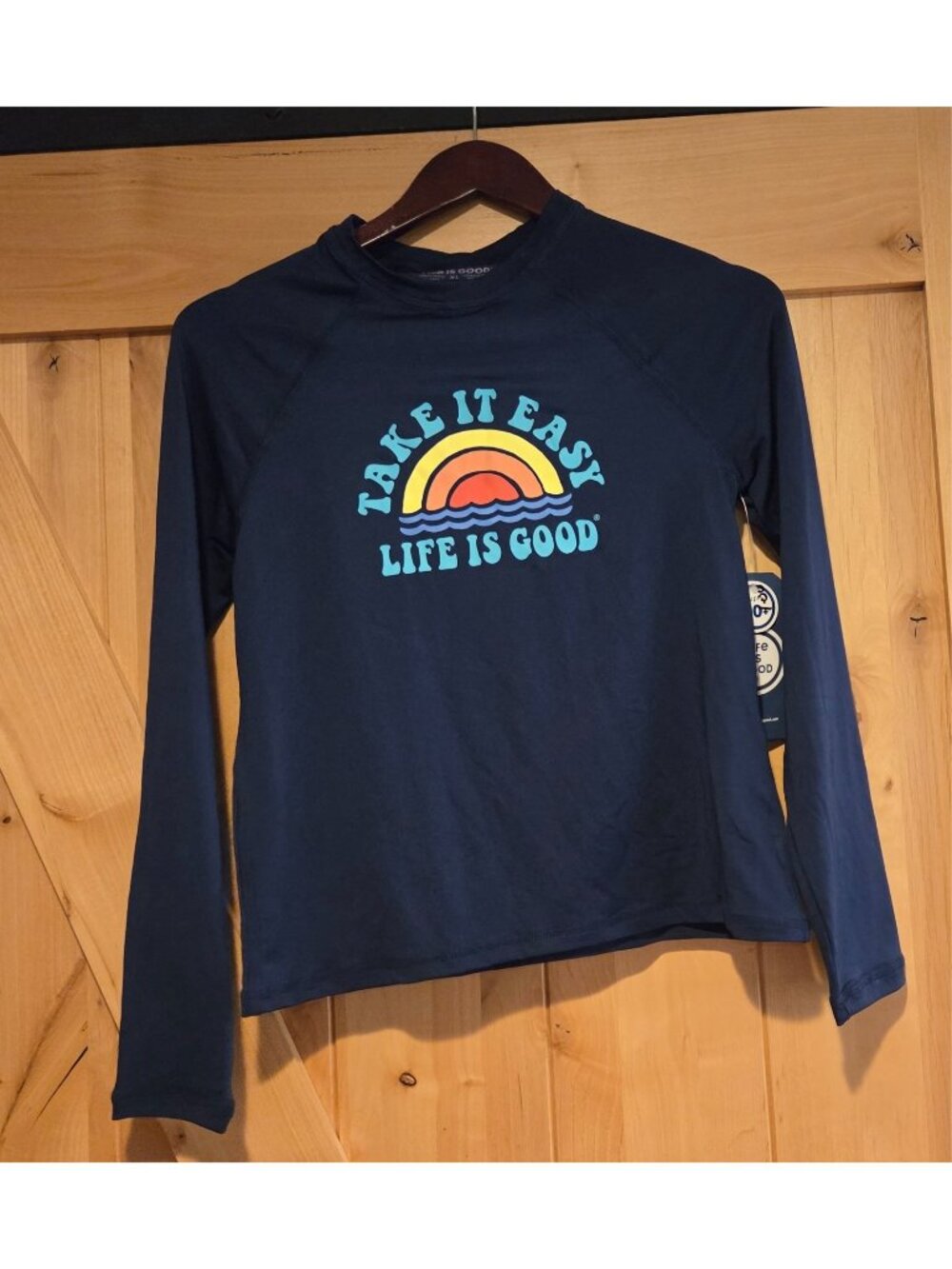 New! Life Is Good Sun Shirt Kids XL Blue Take It Easy Long Sleeve Beach UPF 50